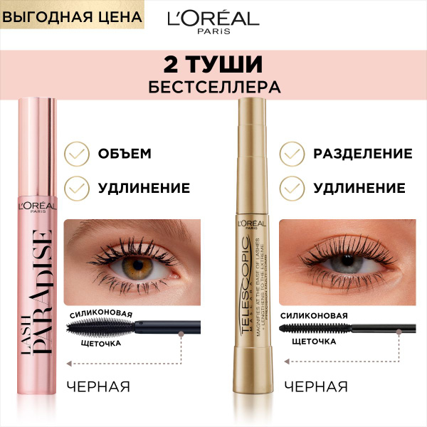 L'Oreal Paris Набор из 2-х бестселлеров: Тушь для ресниц TELESCOPIC ...