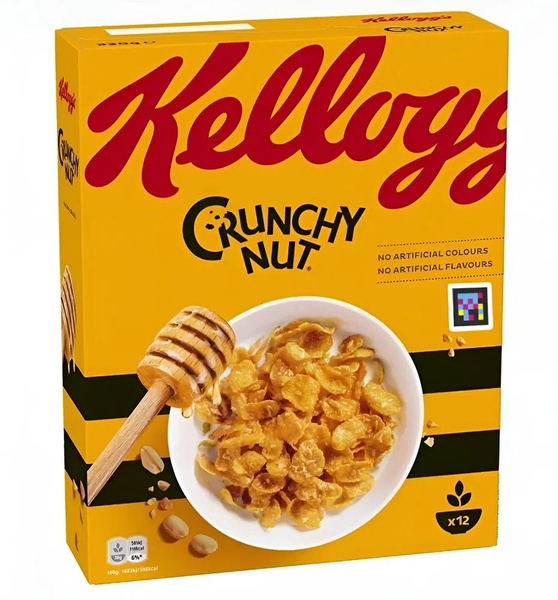 Kellogg's CrunchyNut, кукурузные хлопья с медом и арахисом, 375г ...