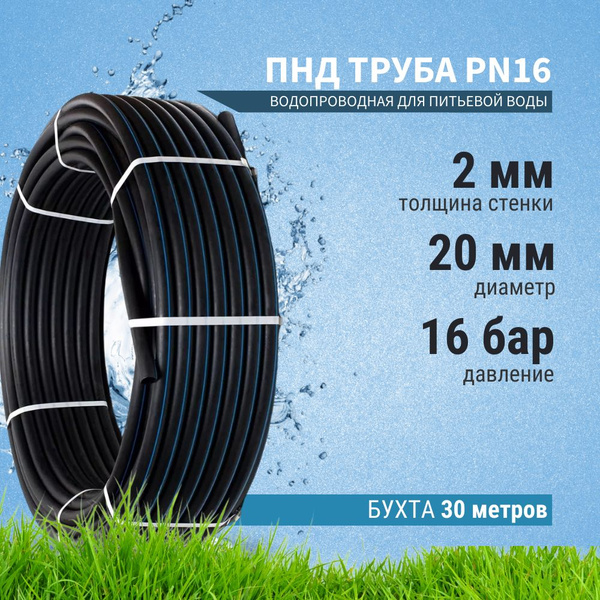 Характеристики Труба ПНД 20х2 мм PN16 (30 метров) водопроводная ...