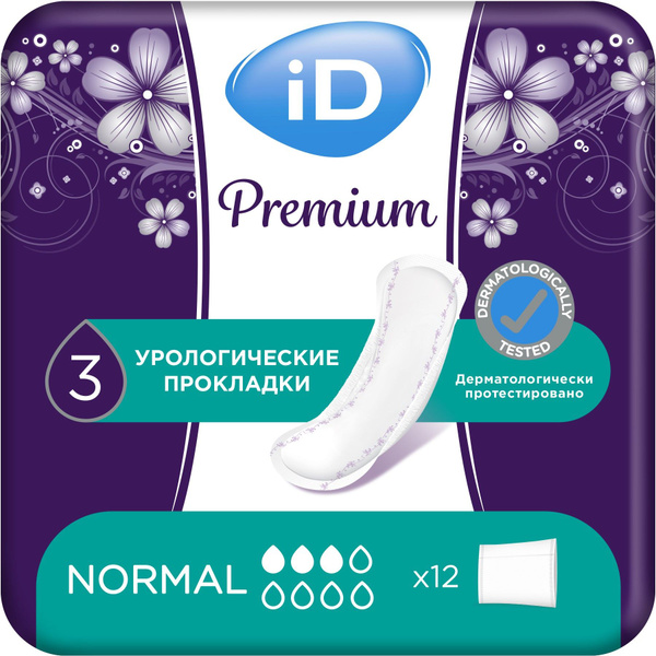 Урологические прокладки для женщин, iD Premium Normal, 12 шт / 3 капли ...