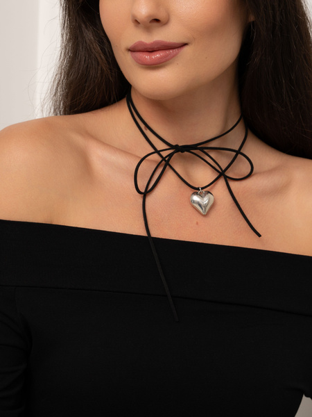 Чокер с сердцем на шею женский серебро, кулон подвеска сердечко на ...