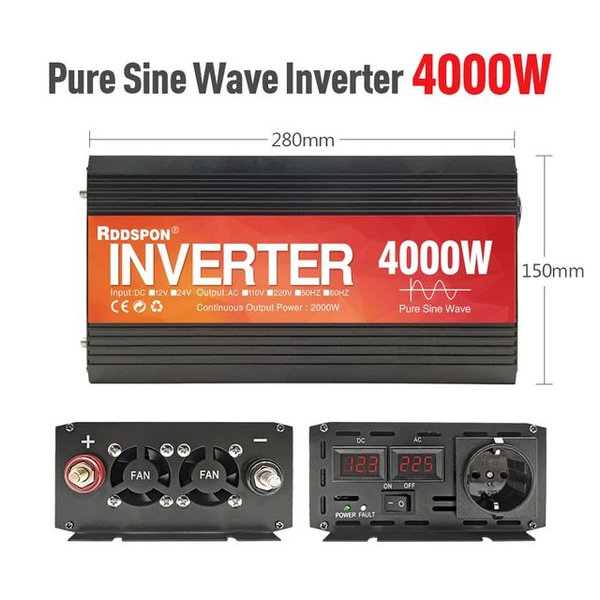 Инвертор автомобильный 12-220В, 4000 Вт (пик), номинальная мощность 2 ...