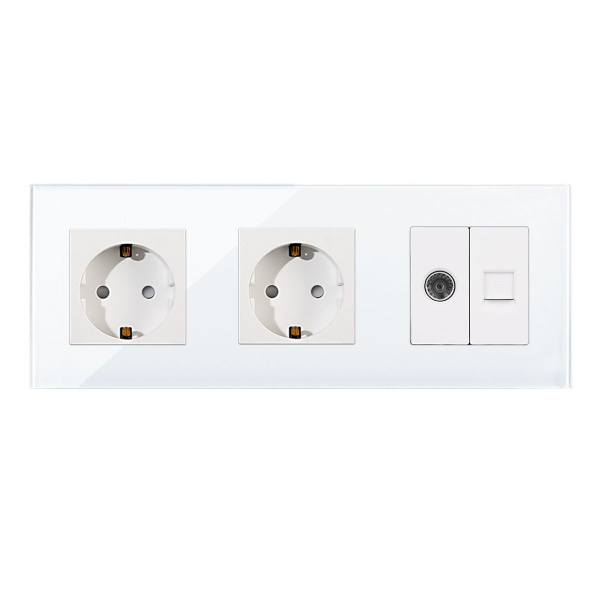 Розетка с CAT6 /ТВ, RJ45 интернет+ТВ+2 поста розетка 250В, рамка стекло ...
