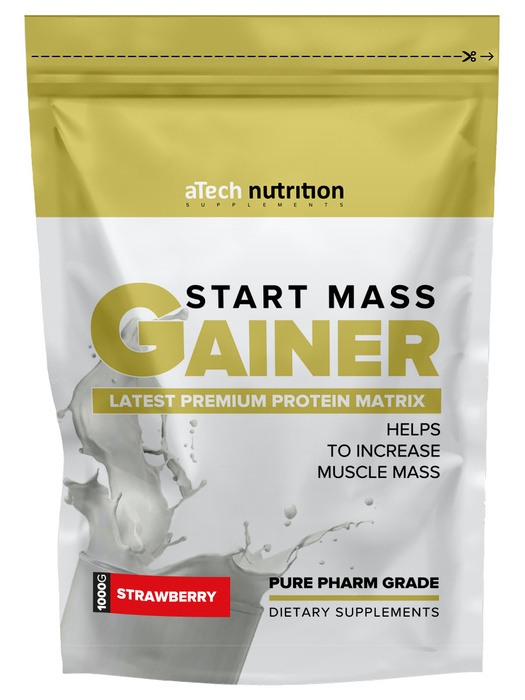 Гейнер aTech Nutrition "Gainer Start Mass", клубника, 1000 г #1
