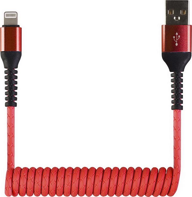 фото Кабель-переходник USB-Lightning красный спиральный 1,2м Wiiix