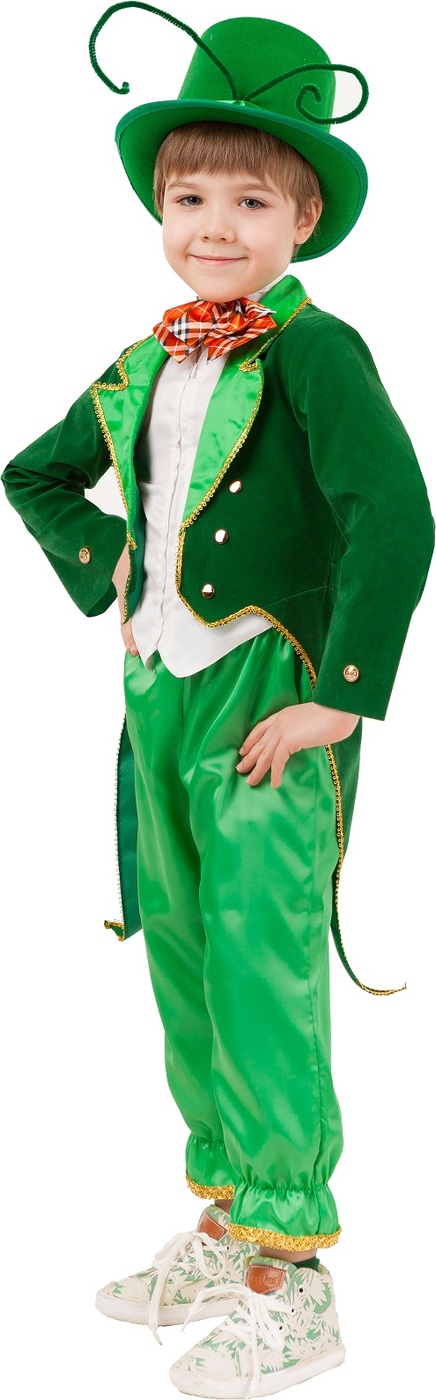 фото Карнавальный костюм Кузнечик фрак, брюки, цилиндр с усиками, бабочка размер 128-64 Пуговка