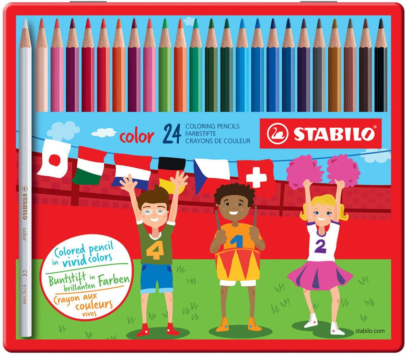 Карандаши цветные STABILO Color, 24 цвета, в металлическом футляре - изображение