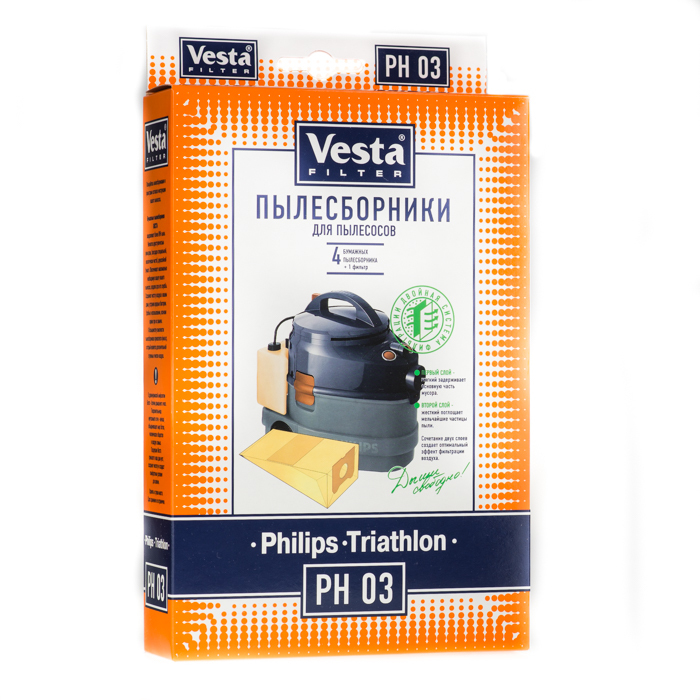 Мешки-пылесборники Vesta filter PH 03 для пылесосов Philips Triathlon (Филипс Триатлон) (4шт)