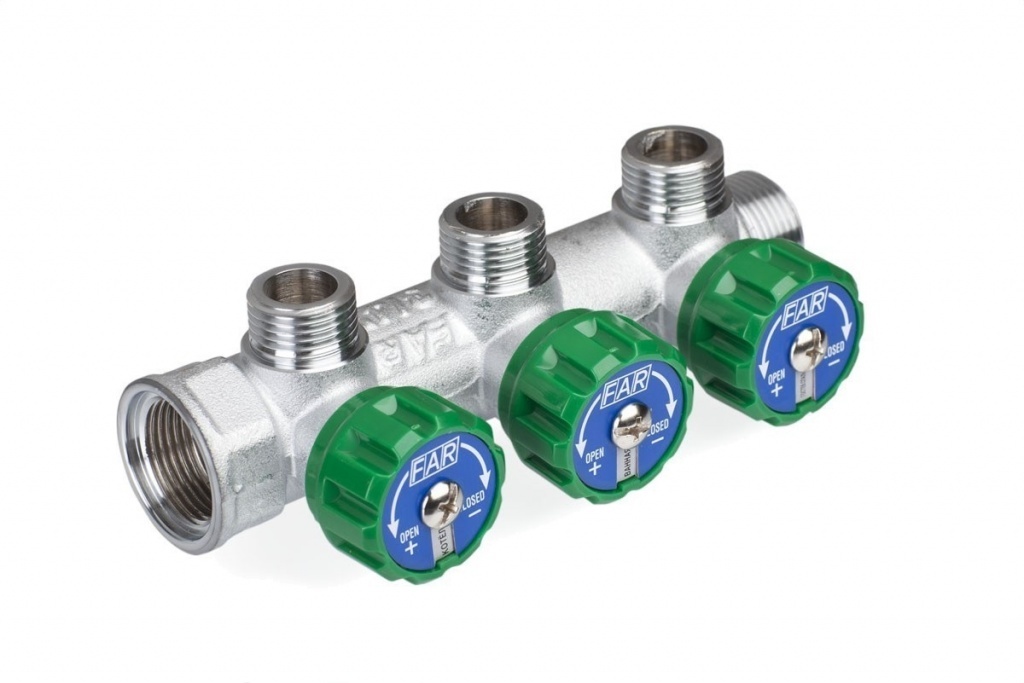 Характеристики Регулирующий коллектор FAR 3/4\" с 3 отводами на 1/2 ...