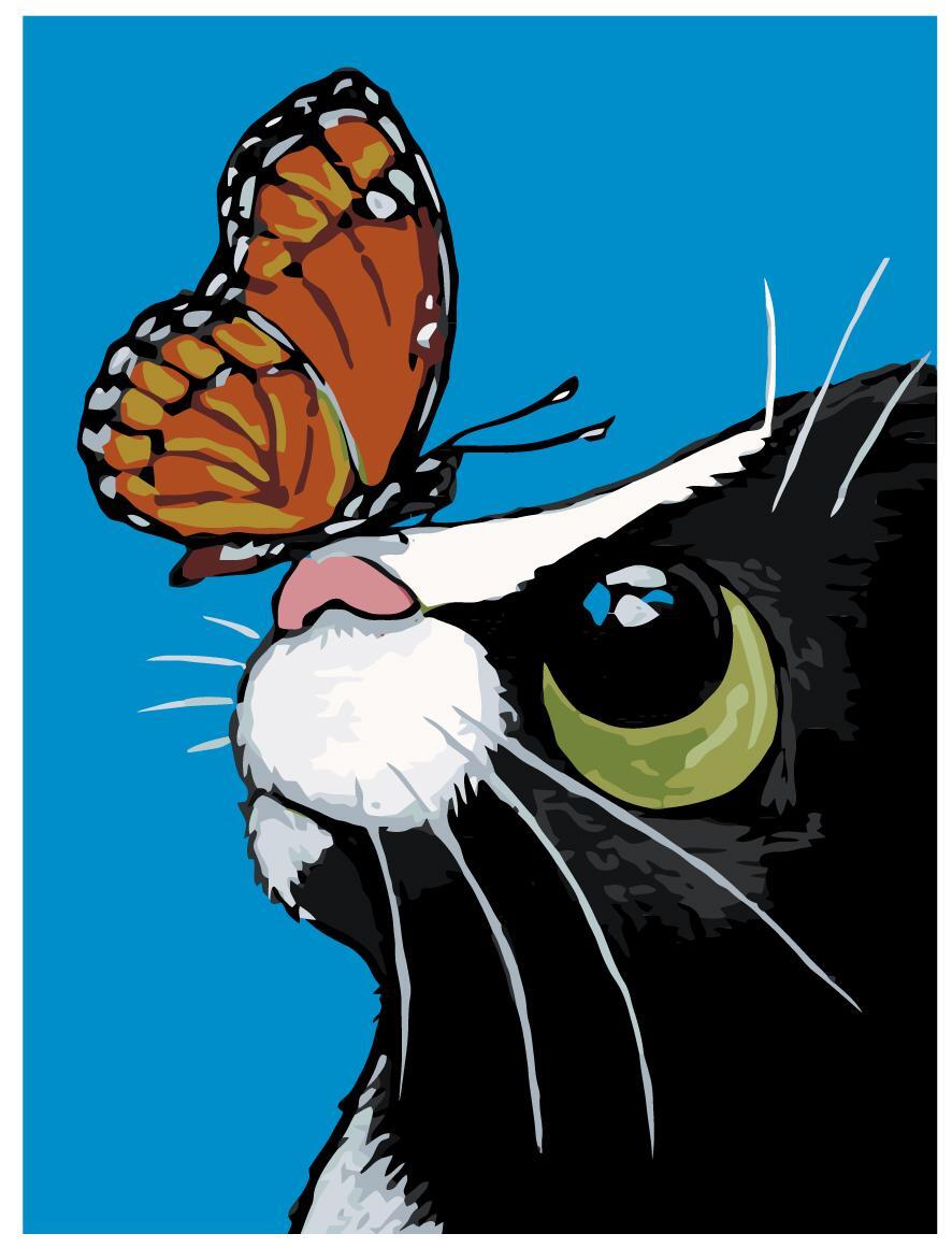 Рисование кота с бабочкой на