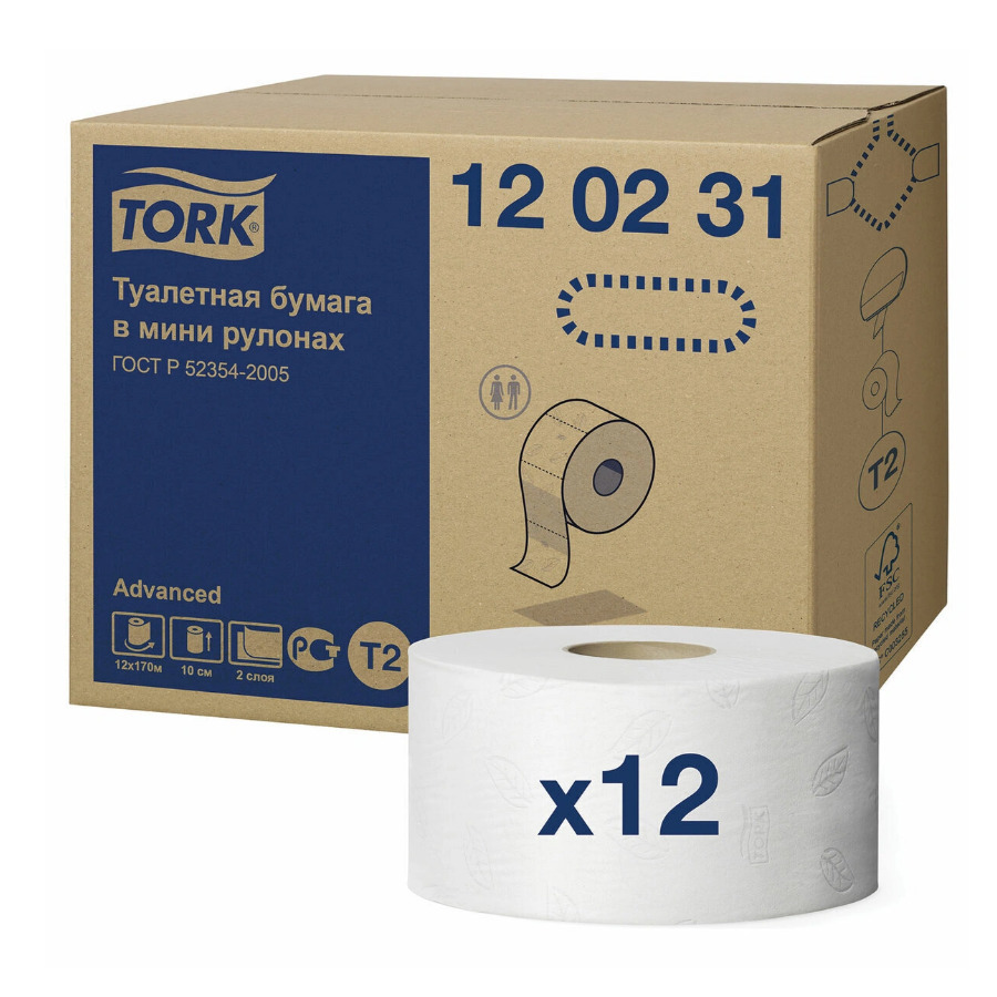 Туалетная бумага Tork Advanced в мини-рулонах 2-сл, 170м, коробка 12 шт.  (120231) - купить с доставкой по выгодным ценам в интернет-магазине OZON  (964508347)