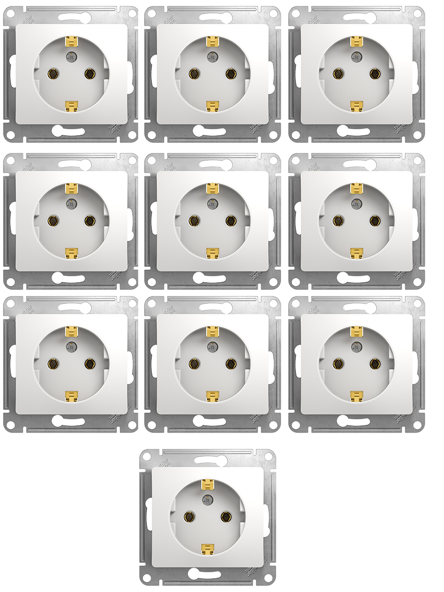 ЕвророзеткаодинарнаясзаземлениемSchneiderElectricGlossa,16А,механизм,скрытаяустановка,белый.(комплект-10штук)