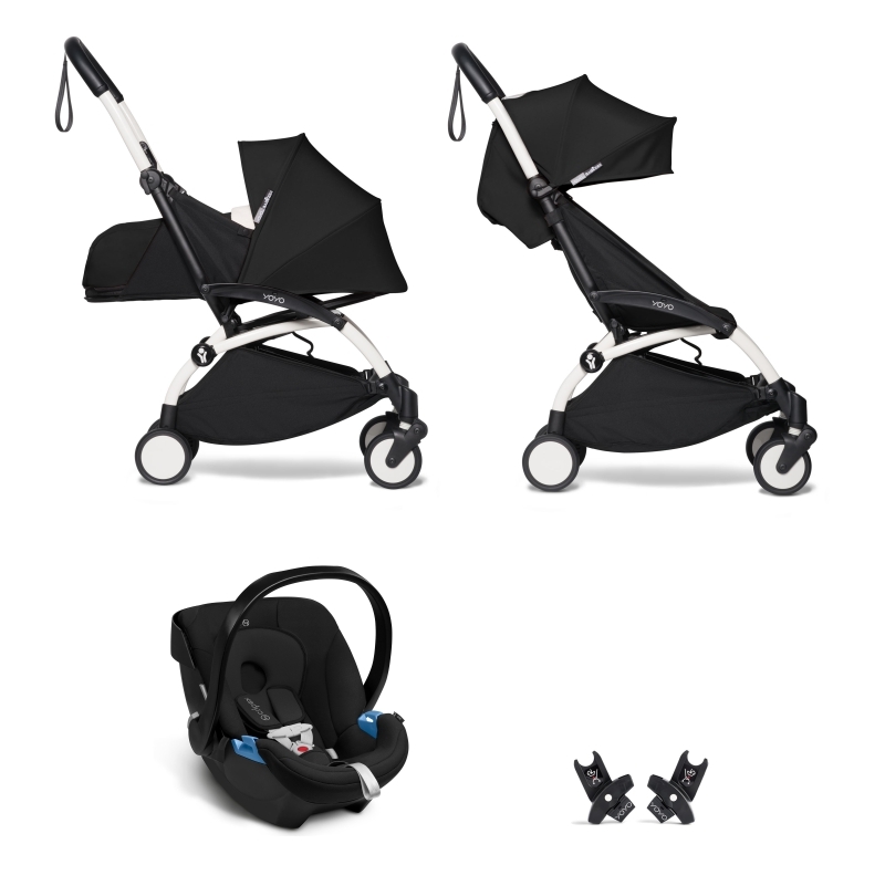 YOYO2 BABYZEN Коляска 3 в 1 с люлькой Newborn Pack, Black, Белая рама