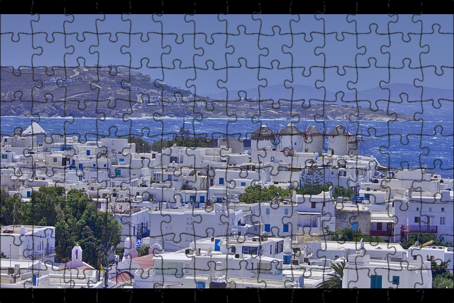 File:Little Venice with a view of the ferry terminal in Mykonos, Greece - 506615