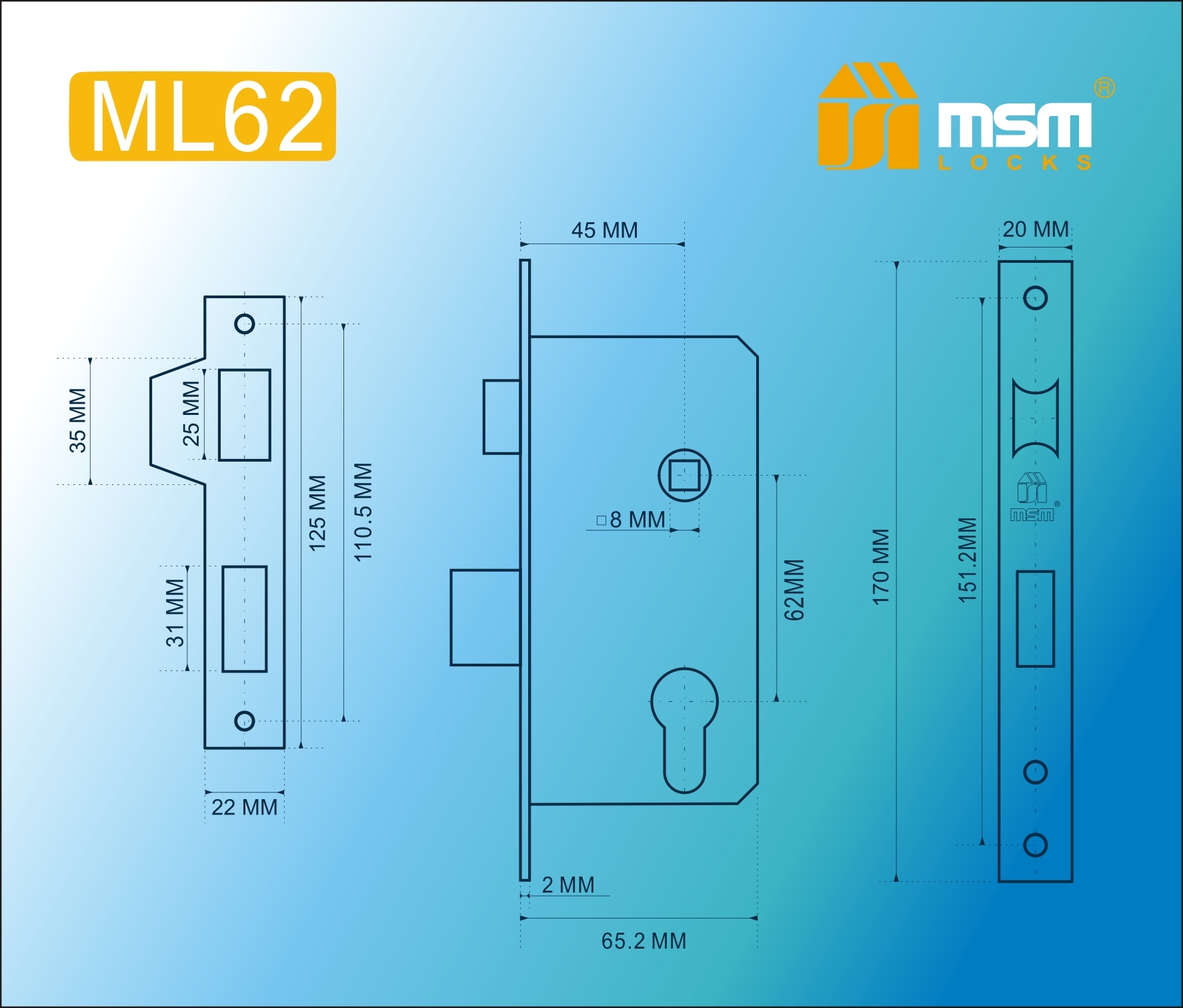 замок врезной msm ml62 полированная латунь pb