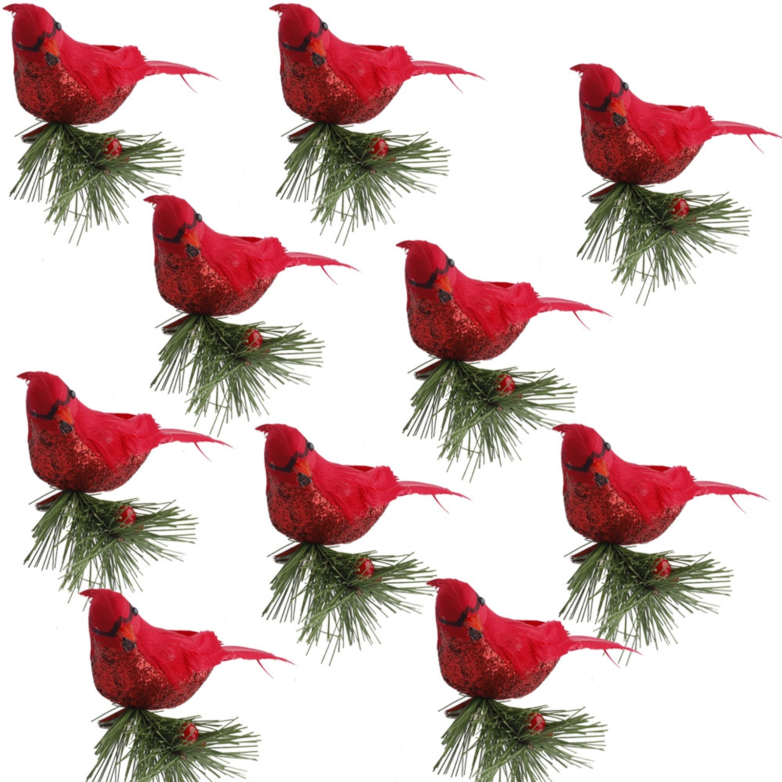 Feathered bird christmas tree ornaments