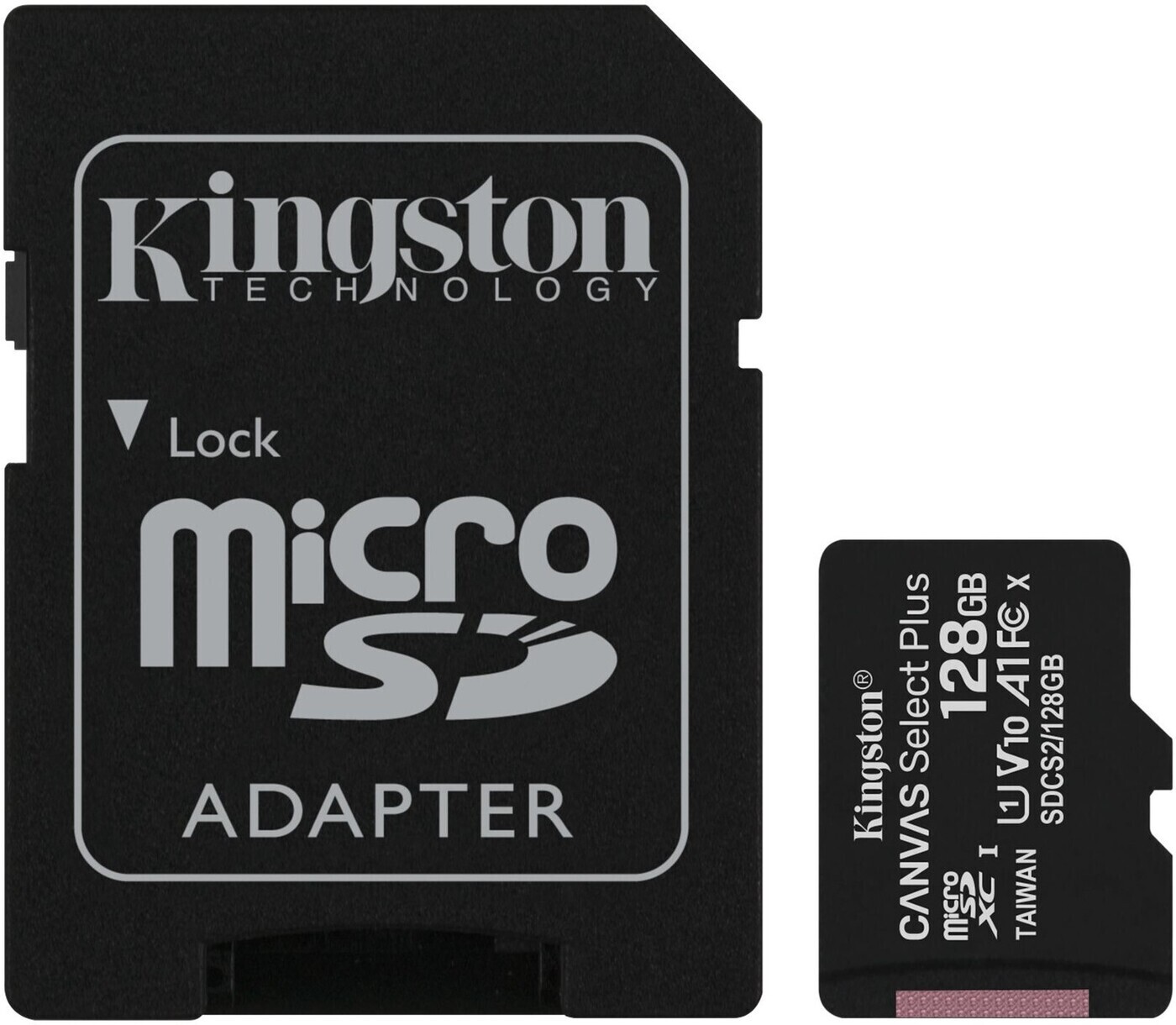 ФлешкартаmicroSDXC128GbClass10KingstonSDCS2/128GBCanvSelectPlus+adapter