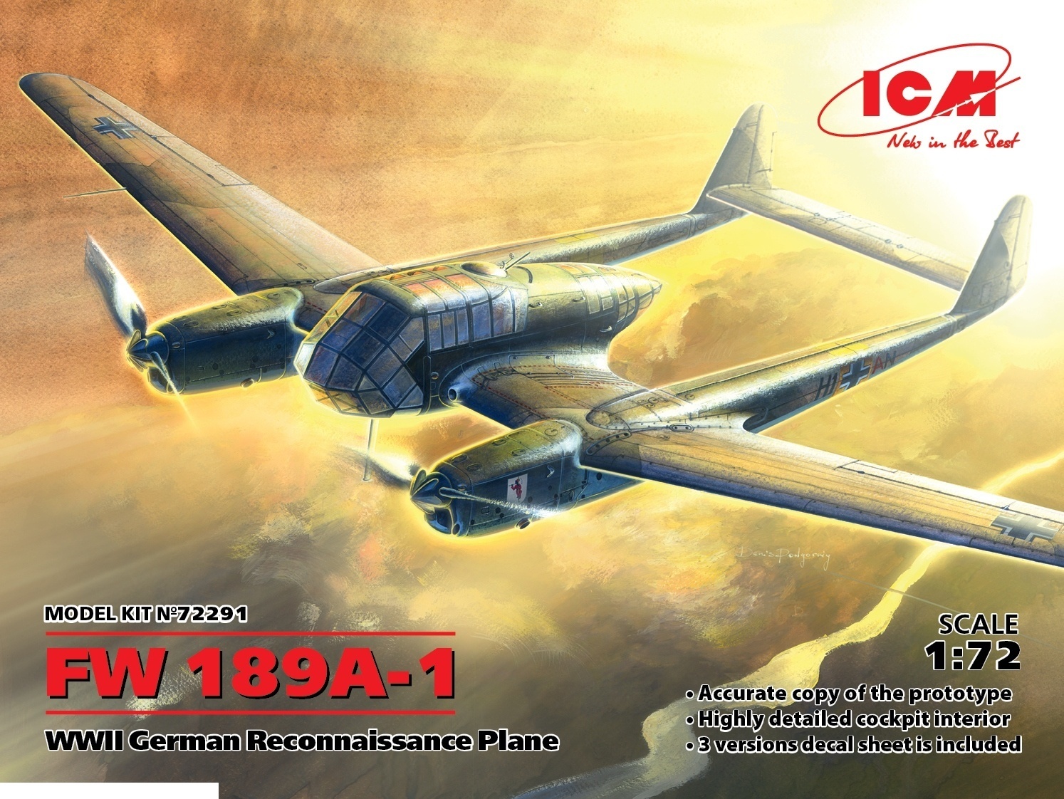 Сборная модель ICM 72291 FW 189A 1 Германский самолет разведчик II МВ Масштаб 1/72