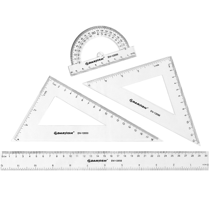 Набор геометрический 4 предмета (линейка 30 см+ транспортир+ 2 треугольника), DV-12050, Darvish