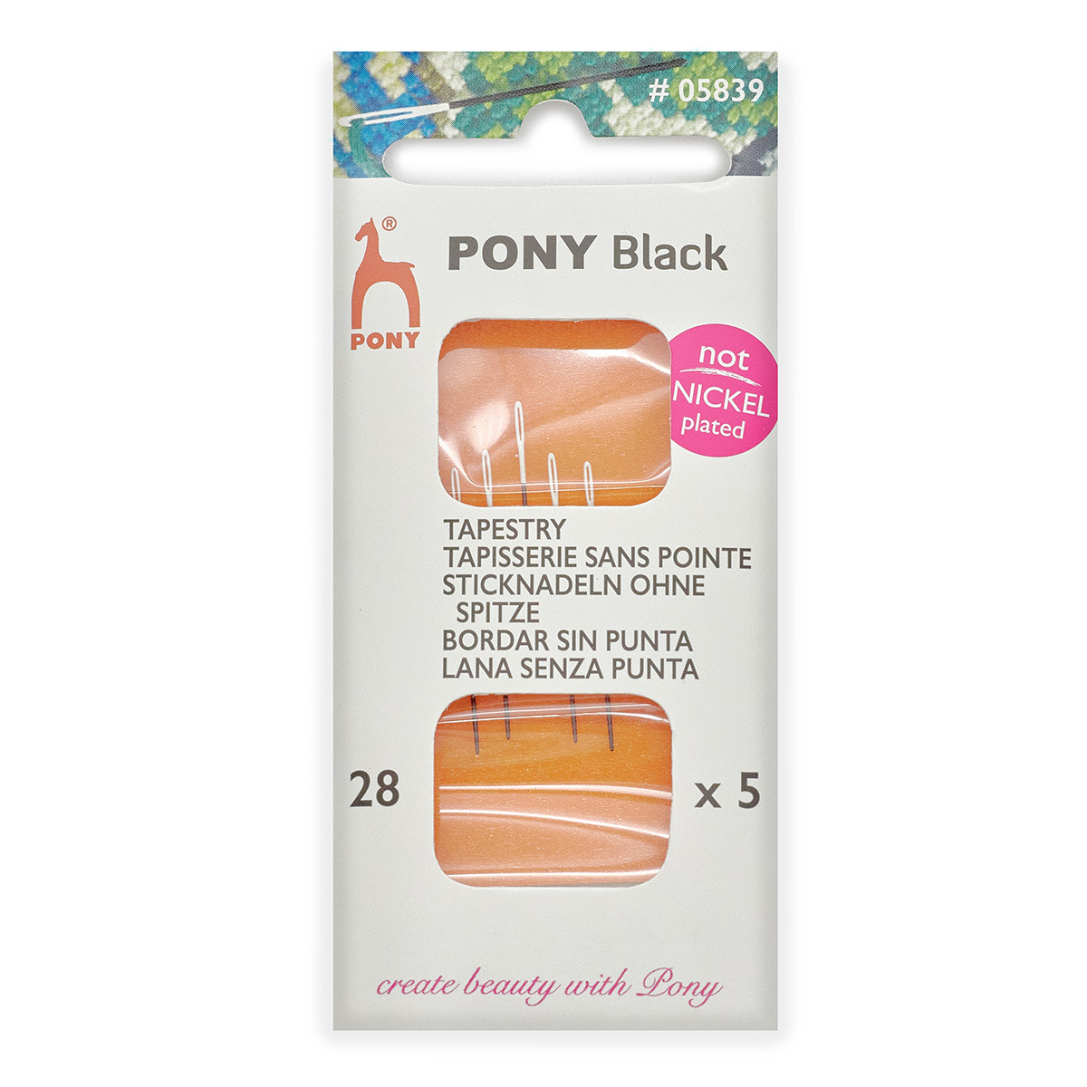 Иголки для шитья и вышивания белое ушко, Pony BLACK Tapestrys, №28, 6 шт, 05839