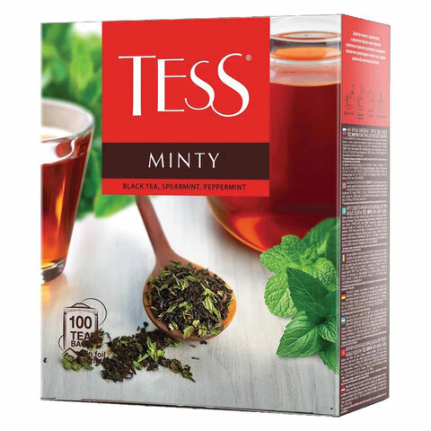 Чай TESS (Тесс) "Minty", черный с мятой, 100 пакетиков по 1,5 г ...