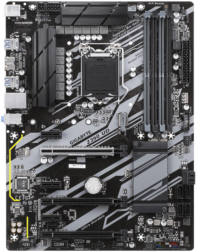 МатеринскаяплатаGIGABYTEZ390UD(Z390UD)-LGA1151-v2,IntelZ390,4хDDR4-2666МГц,3хPCI-Ex16,1хM.2,Standard-ATX