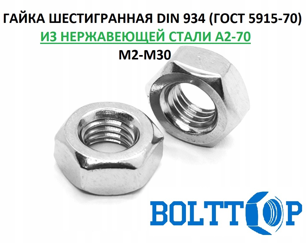 ГайкашестиграннаяМ22,DIN934,нержавеющаяА2(AISI304),1шт