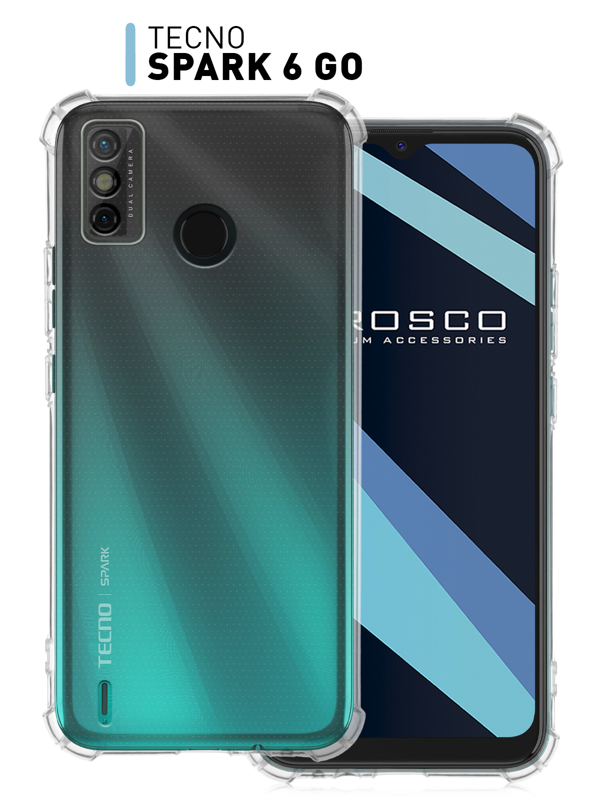 Противоударный силиконовый чехол ROSCO для Tecno Spark 6 Go (Техно Спарк 6  Го) с усиленными углами и бортиком (защитой) вокруг модуля камер,  прозрачный - купить с доставкой по выгодным ценам в интернет-магазине OZON  (641766261)