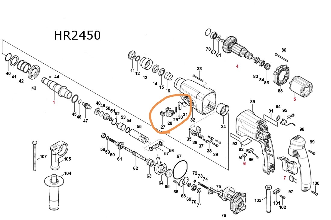 Схема сборки перфоратора makita 2450