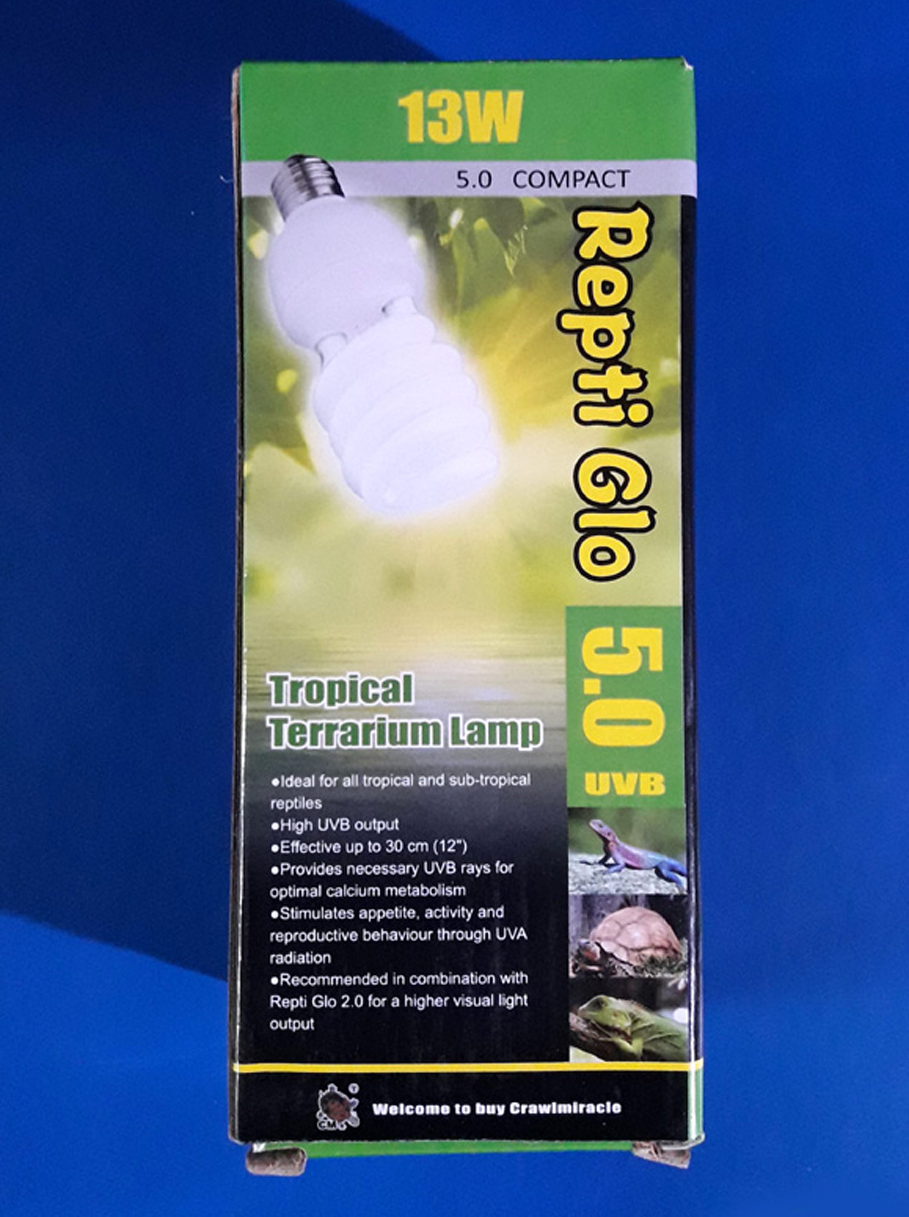 CrawlMiracle Repti Glo Terrarium Lamp UVB 5.0 Compact 13W - УФ лампа для тропических рептилий и водных черепах.