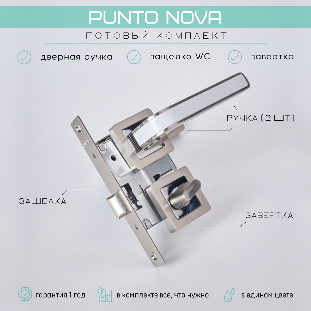 Дверная ручка NOVA QR SN/WH-19 мат.никель/белый c Заверткой и Защелкой межкомнатной под фиксатор L72