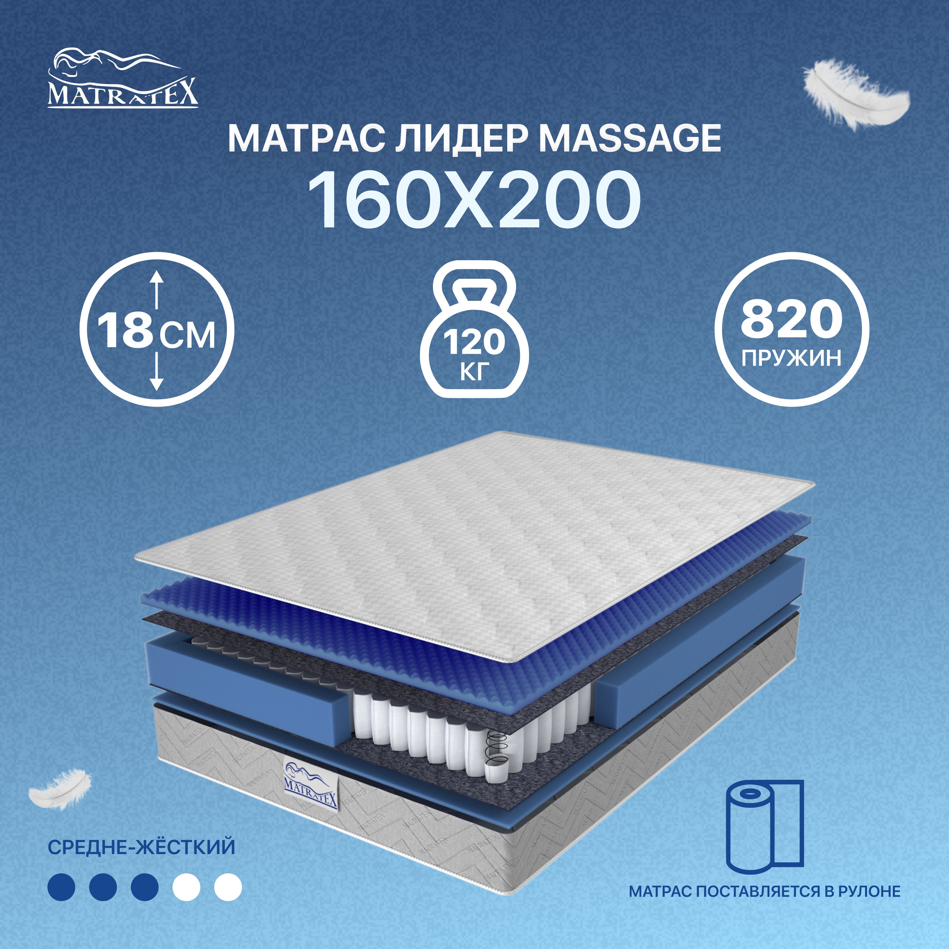 МатрасЛИДЕРMASSAGE160х200независимыепружины,ортопедический