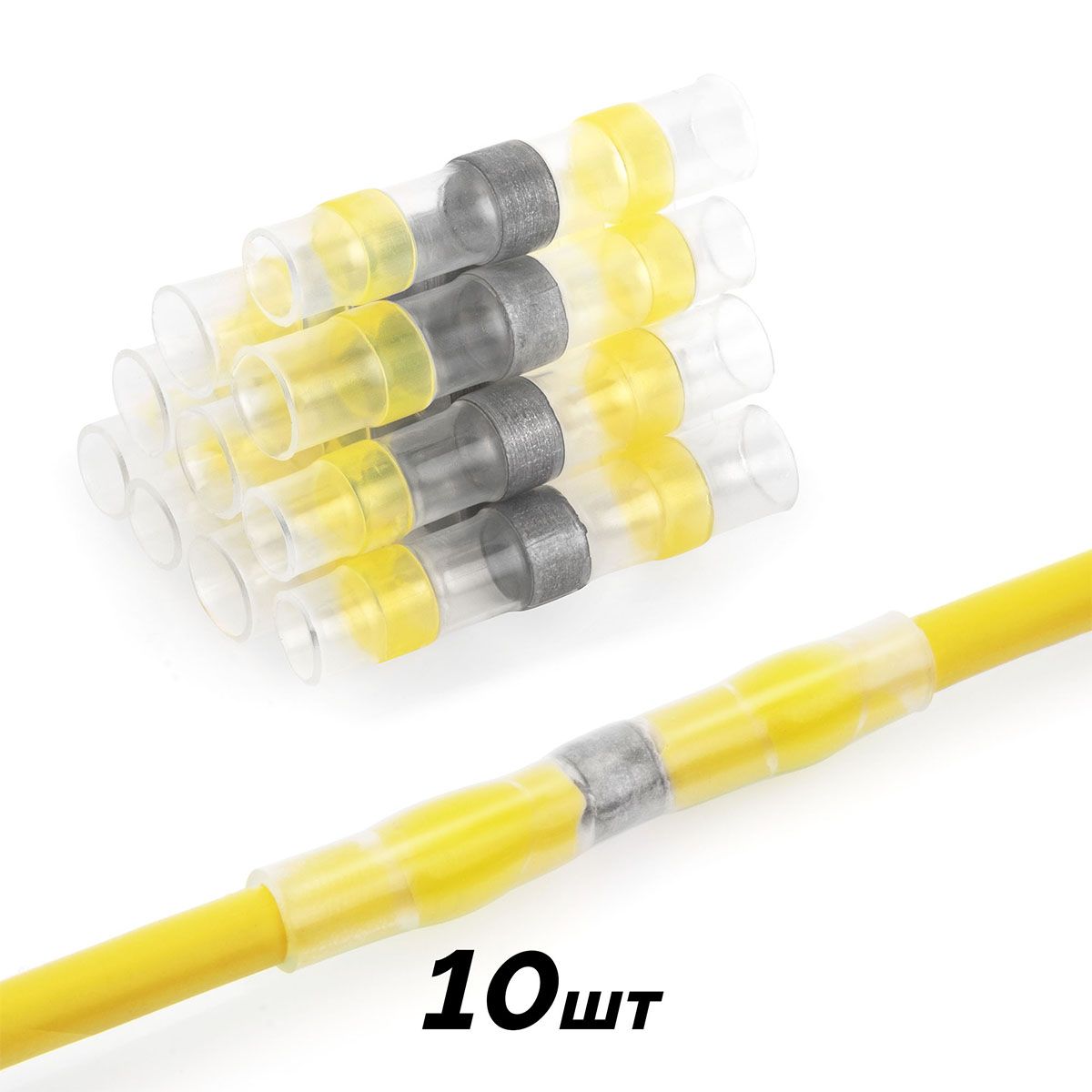 Трубка термоусадочная с припоем и клеем прозрачная для герметичного соединения проводов d 6 мм 10 шт