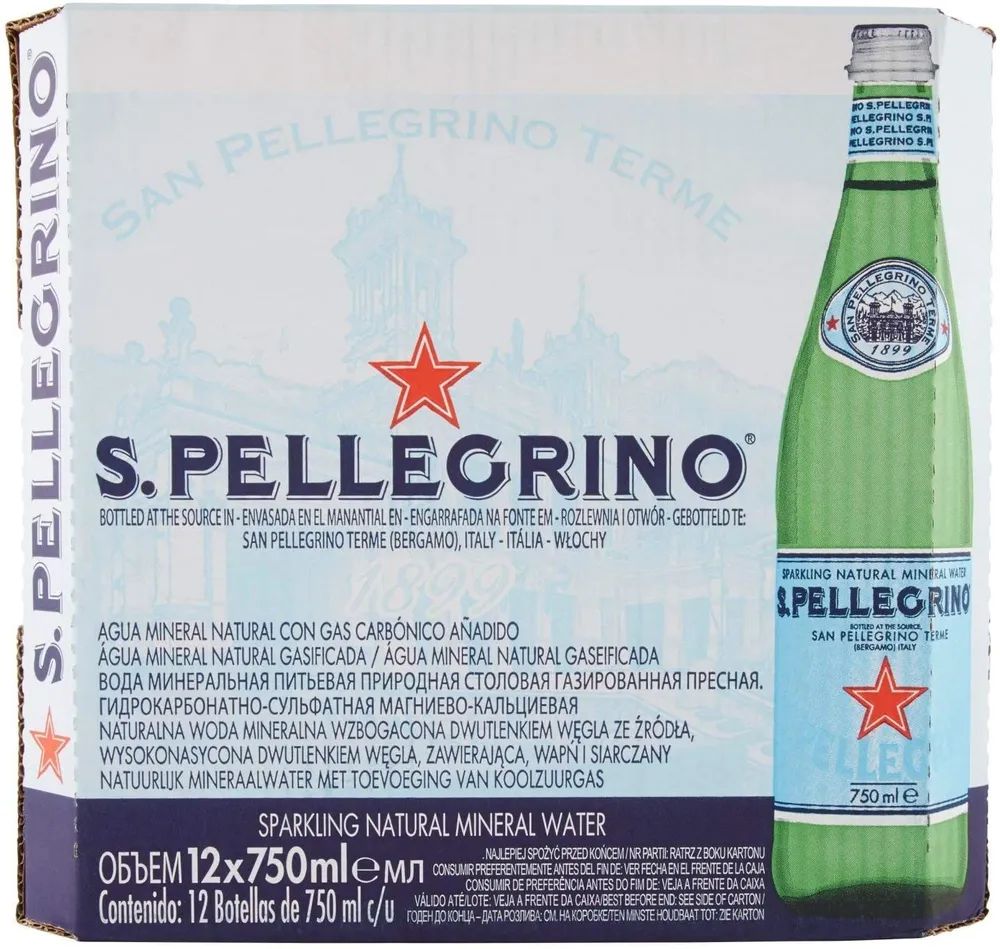 Вода минеральная San Pellegrino (Сан Пеллегрино), 12 шт по 0,75, газ, стекло