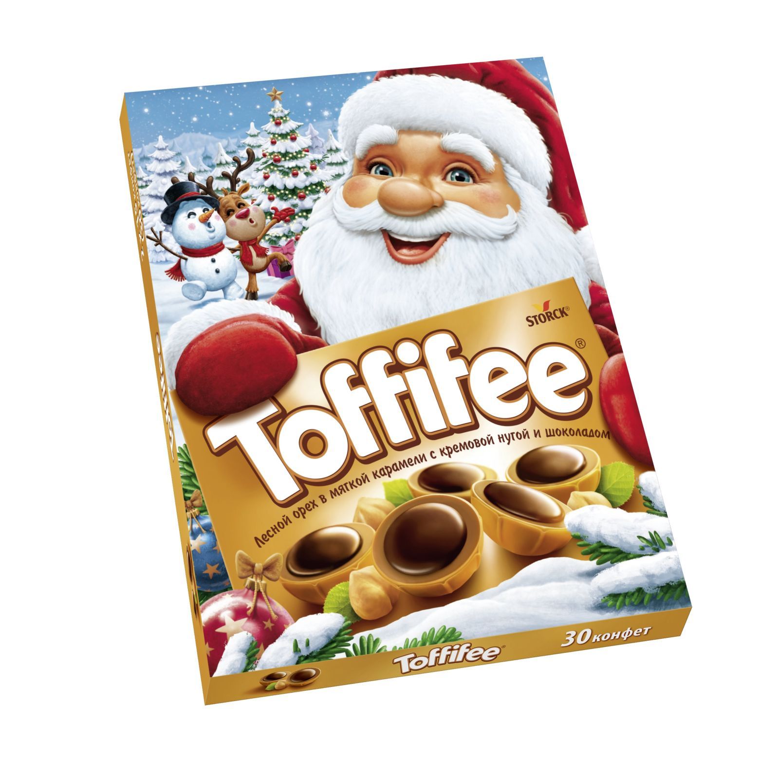 Toffifee, новогодний подарочный набор, конфеты с лесным орехом в карамельной чашечке с кремовой нугой и шоколадом, 250г / Тоффифи