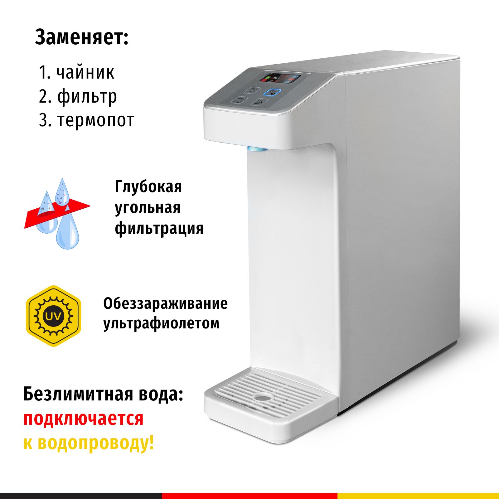 Проточный электрический Термопот c подключением к водопроводу WiseWater ART  с фильтрацией и ультрафиолетовой лампой Экодар - купить с доставкой по  выгодным ценам в интернет-магазине OZON (585819109)