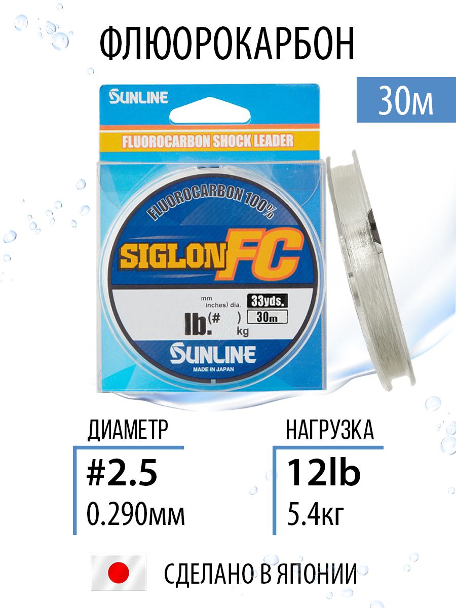 Леска рыболовная флюрокарбон Sunline SIGLON FC 2020 30m Clear 0.290mm 5.4kg/12lb прозрачная летняя леска для рыбалки