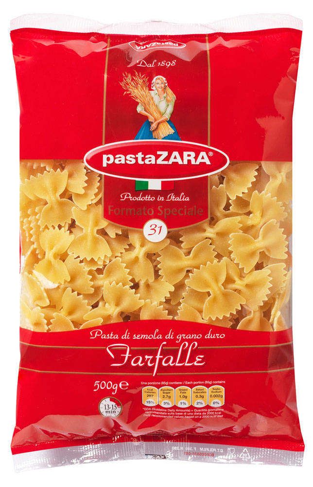 Макаронные бантики. Рожки 055 pasta Zara 500г.