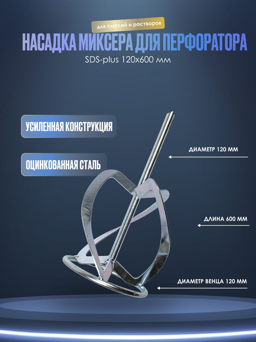 Насадка миксер для перфоратора SDS-plus 120x600 мм