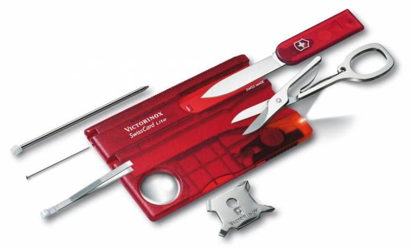 Швейцарская карта Victorinox SwissCard Lite (0.7300.T) красный полупрозрачный, коробка подарочная