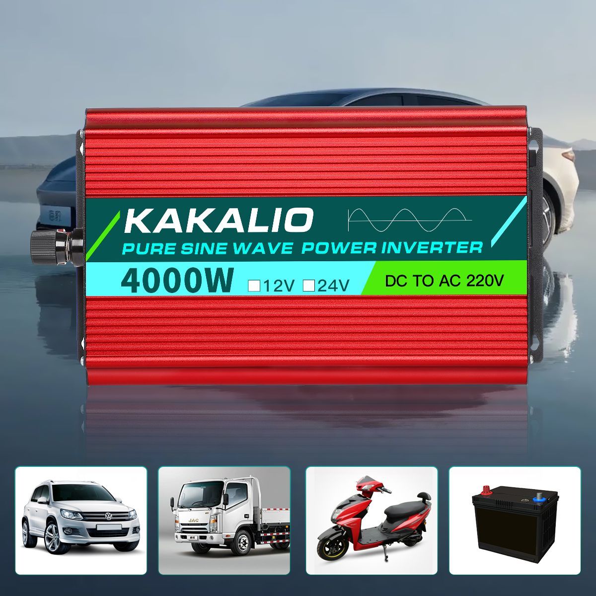 Автомобильный инвертор Power Inverter 24 220В, 4000 Вт. Постоянная мощность  до 1500 Вт. Преобразователь напряжения, трансформатор для авто, ...