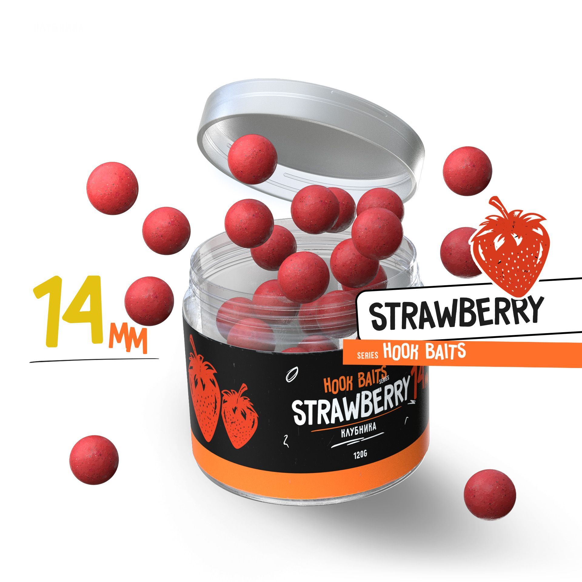 Бойлы насадочные Carptoday Baits Strawberry (Клубника) (14 мм), бойлы рыболовные, карповая рыбалка, прикормка для рыб