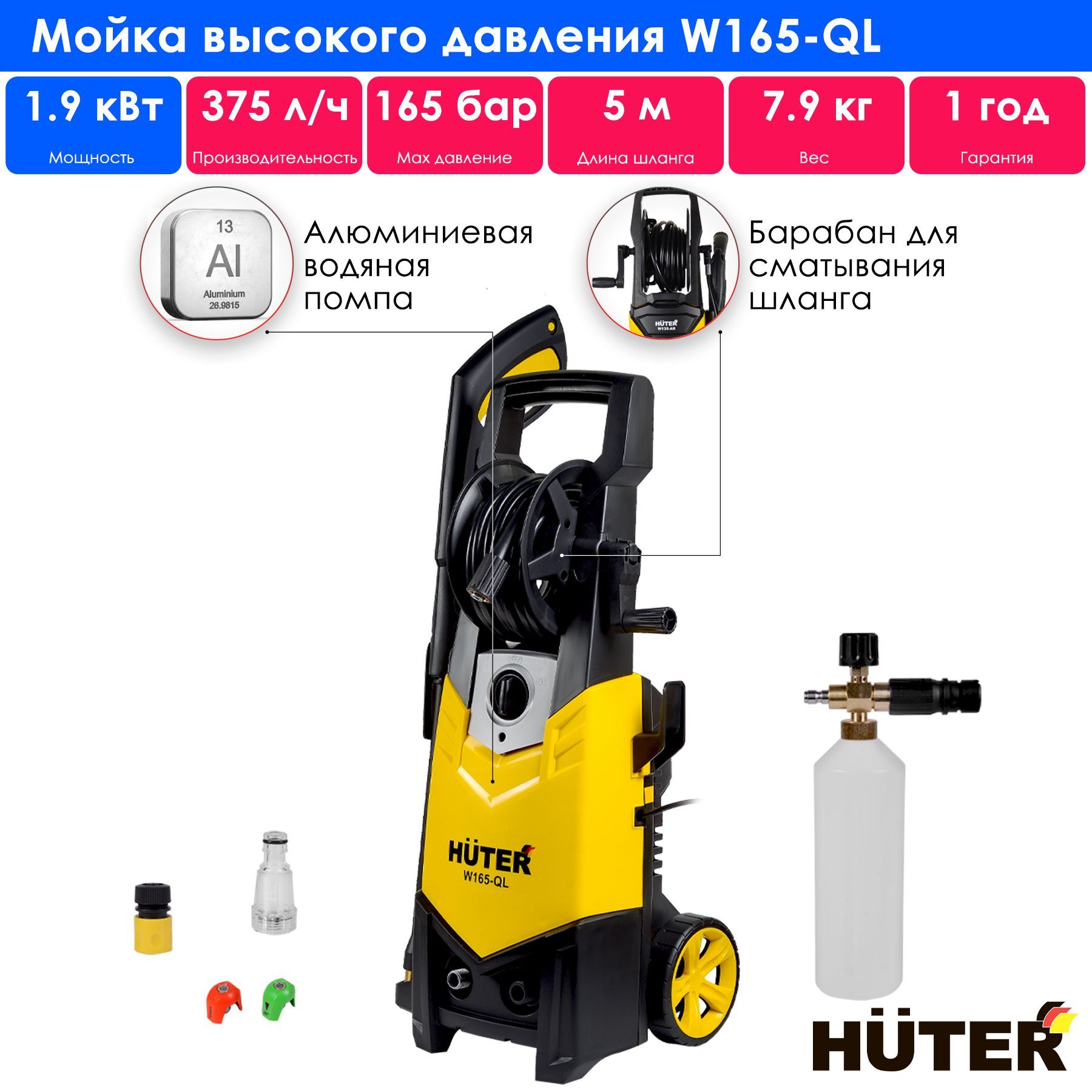 Мойка высокого давления Huter W165-QL, 165 бар - купить в интернет-магазине  OZON с доставкой по России (735344335)