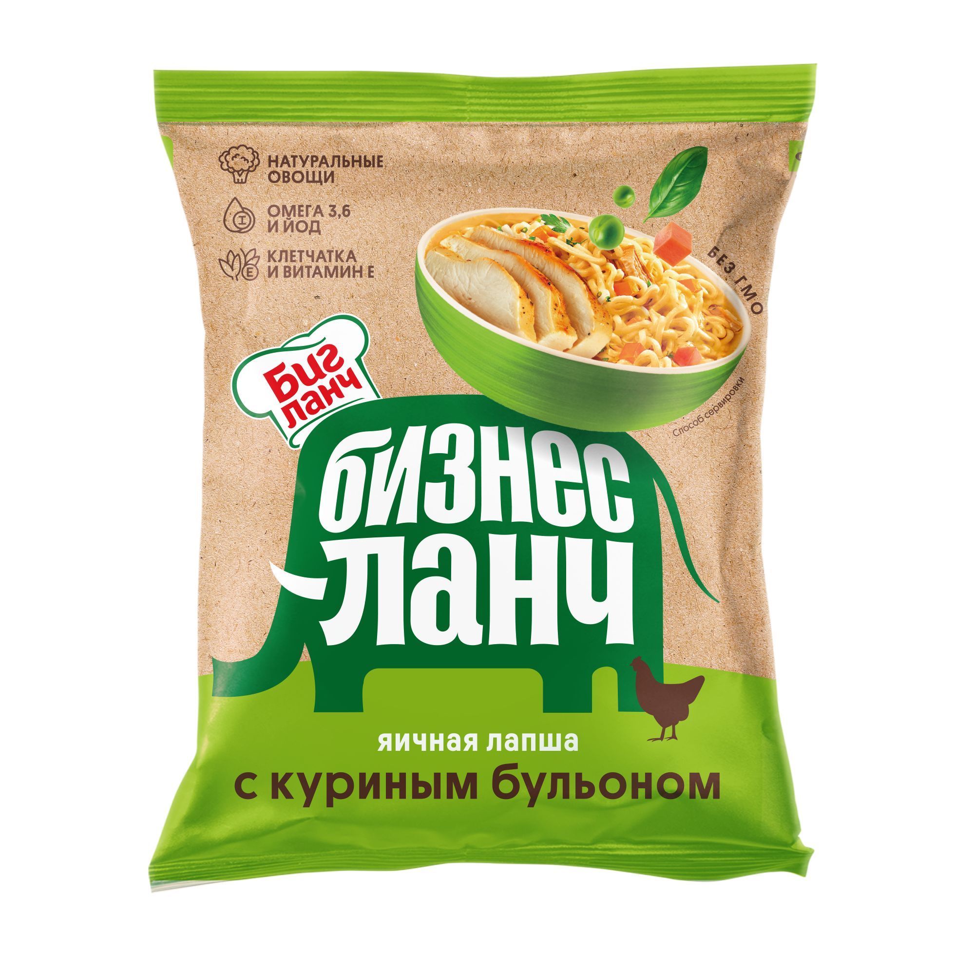 Бизнес Ланч, яичная лапша быстрого приготовления с КУРИНЫМ бульоном от Биг  Ланч 60 гр. * 10 штук