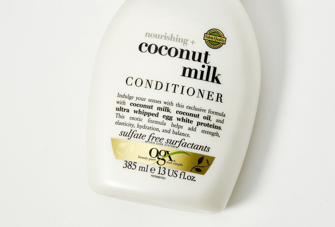 Питательный кондиционер для волос. OGX кондиционер питательный с кокосовым молоком 385.