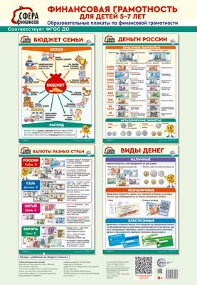 Набор образовательных плакатов ФИНАНСОВАЯ ГРАМОТНОСТЬ для детей 5-7 лет на подложке