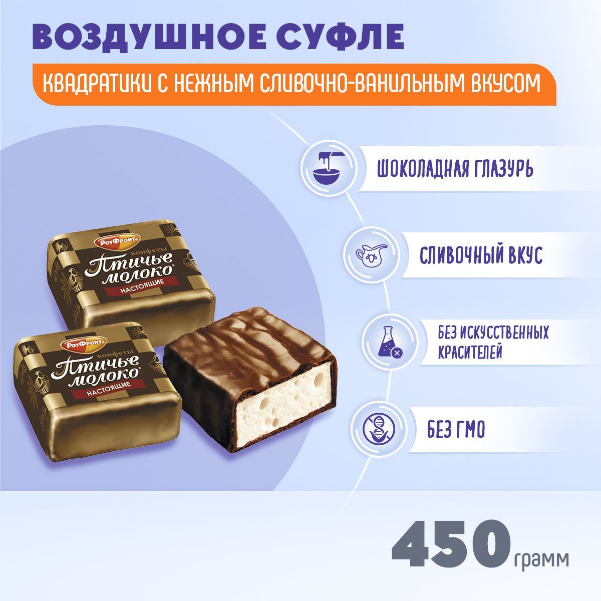 Конфеты Птичье молоко сливочно-ванильные 450 грамм Рот Фронт - купить с  доставкой по выгодным ценам в интернет-магазине OZON (471272644)