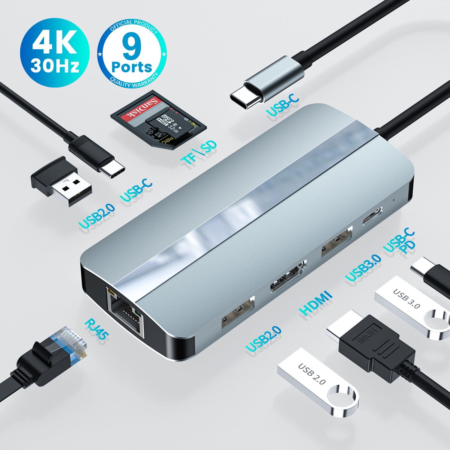 usb hub 3.0 type c hub usb разветвитель 9 в 1 USB - хаб usb-c hub док станция для ноутбука Macbook Pro Air m1 m2 пк HDMI4K USB3.0 USB2.0 PD TF SD RJ45 Tapy-c