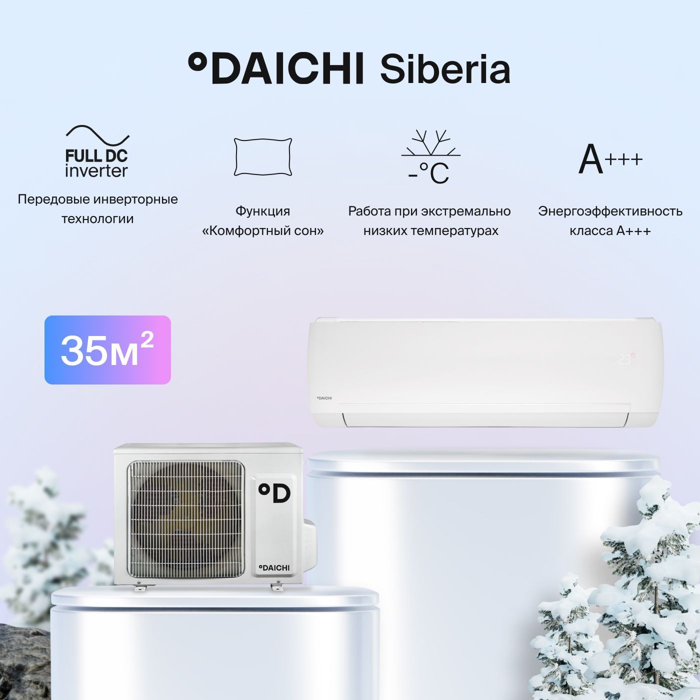 Тепловой насос инвертор Daichi Siberia SIB35AVQS1R/SIB35FVS1R (настенный  кондиционер сплит-система), для помещений до 35 кв.м. - купить по доступным  ценам в интернет-магазине OZON (722001163)