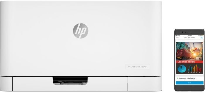 Как подключить принтер hp color laser 150nw Принтер HP лазерный Color LaserJet 150nw (4ZB95A) A4 WiFi белый купить по низкой